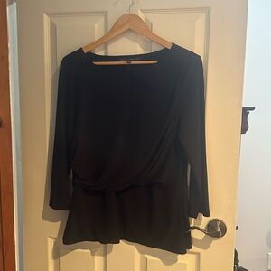 White House Black Market Women’s Black Long-Sleeve Blouse - Classic Draped Top